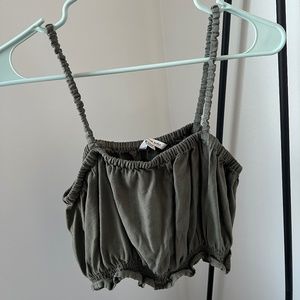 AE Olive Green Ruched Crop Top Size Small